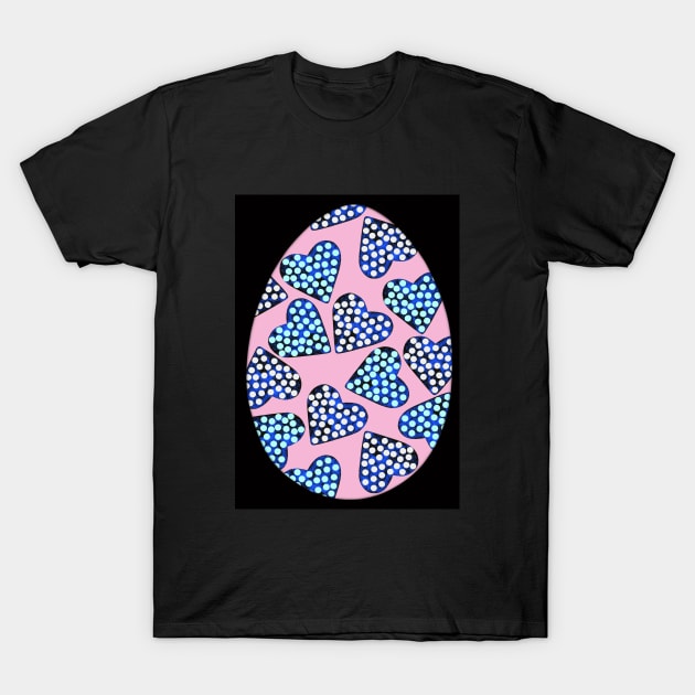 Easter egg - with marble dotted hearts on pink, isolated on black background. Polka-dot. Holiday, Valentine's day mood. Design for background, cover and packaging, Easter and food illustration, card. T-Shirt by Olesya Pugach